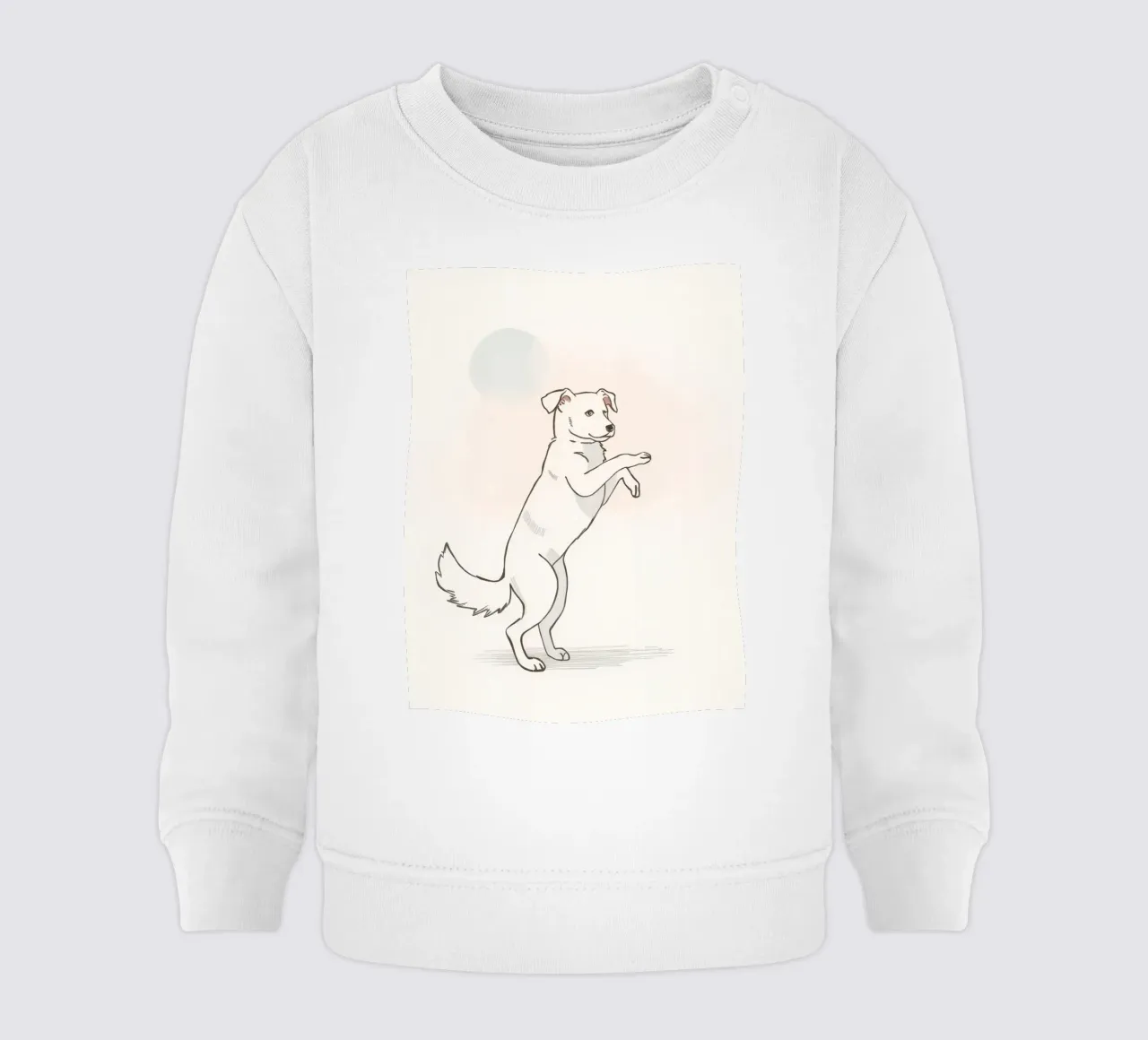 Cane giocoso in piedi su due zampe in un semplice artistico felpa neonato da DesignDoodle