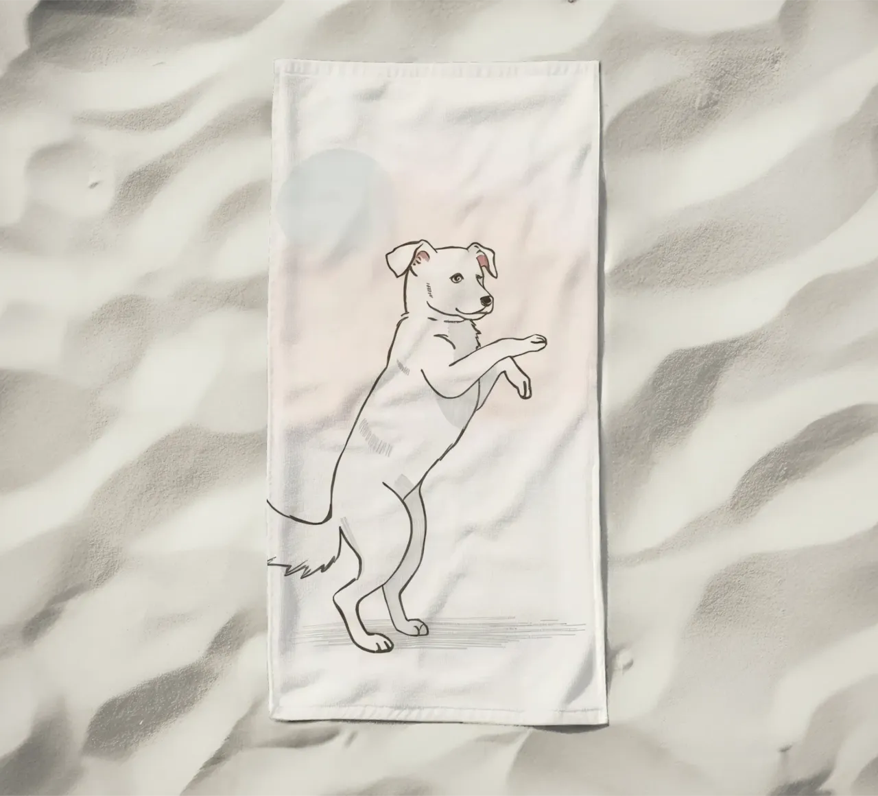 Cane giocoso in piedi su due zampe in un semplice artistico telo mare da DesignDoodle