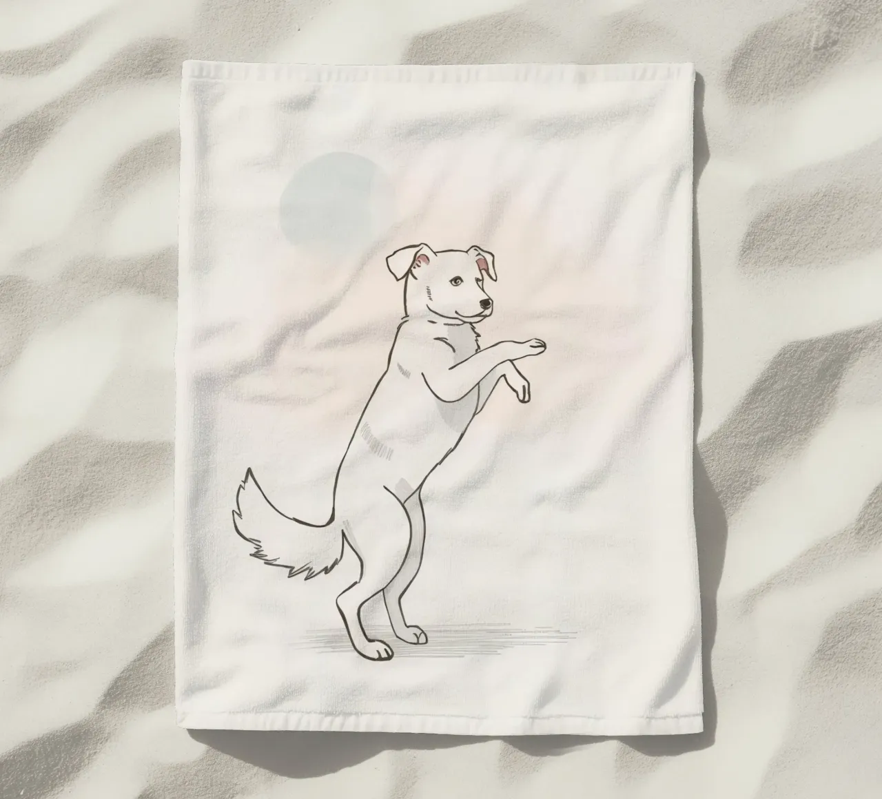 Cane giocoso in piedi su due zampe in un semplice artistico telo mare da DesignDoodle