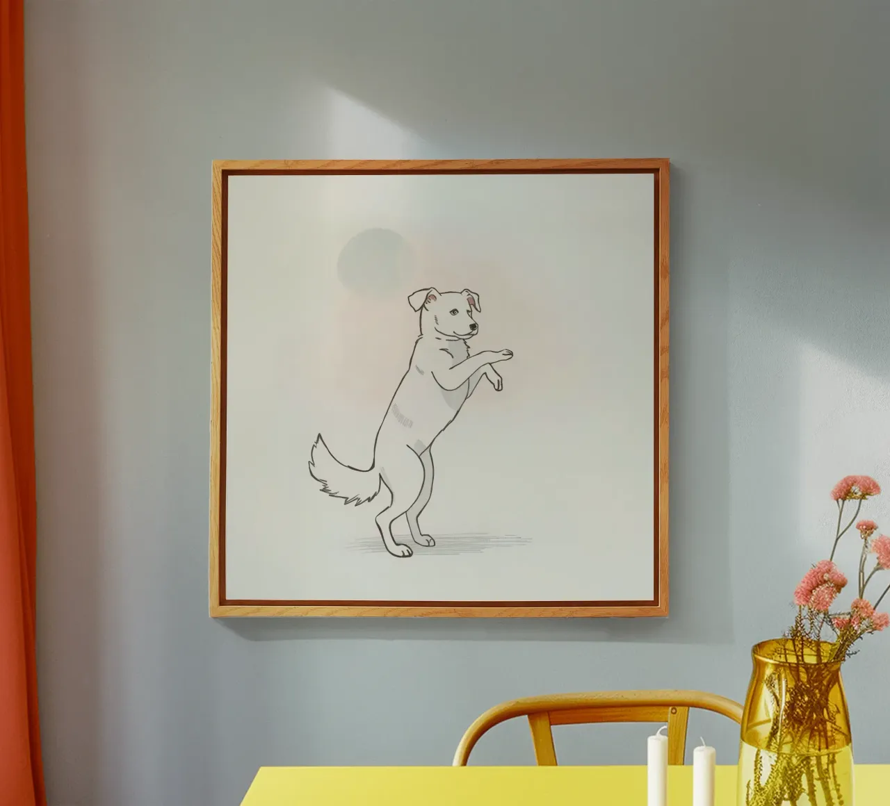 Cane giocoso in piedi su due zampe in un semplice artistico plexiglass da DesignDoodle