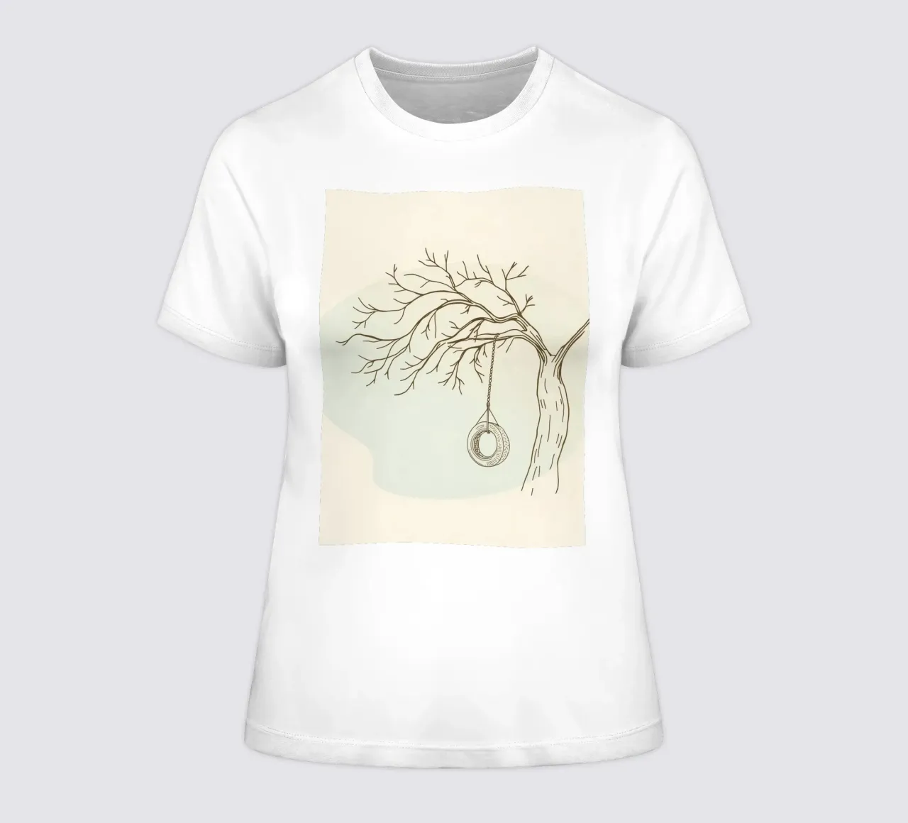Tree with tire swing hanging from bare branches women's fitted t-shirt by DesignDoodle