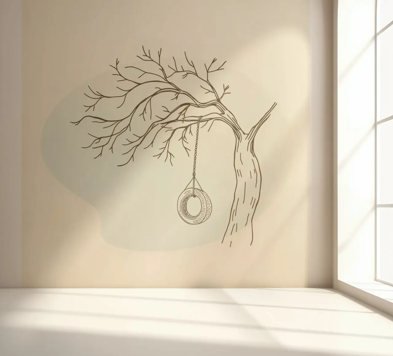 Tree with tire swing hanging from bare branches photo wallpaper by DesignDoodle