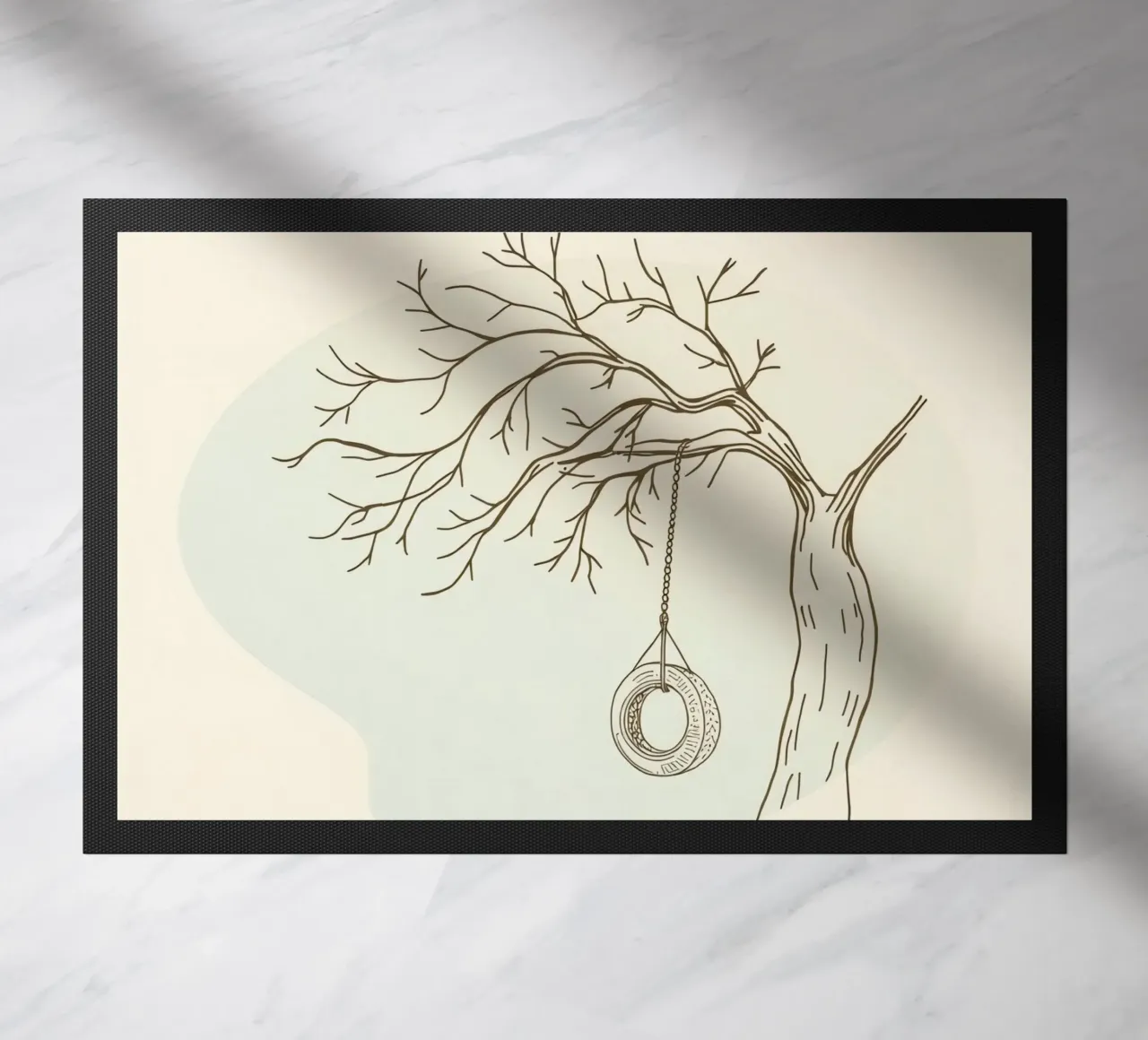 Baum mit Reifenschaukel, die an kahlen Ästen hängt Fußmatte von DesignDoodle