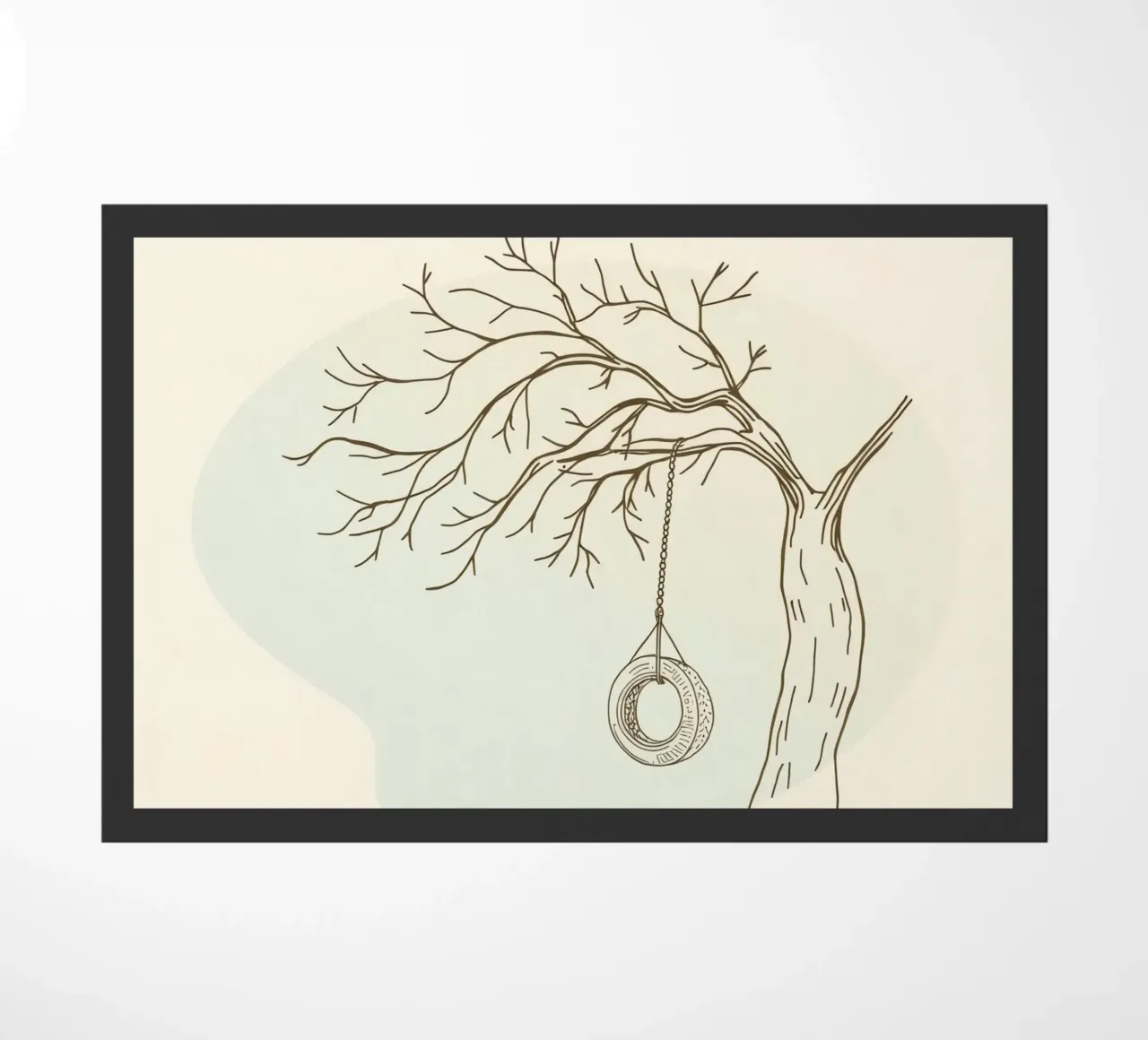 Baum mit Reifenschaukel, die an kahlen Ästen hängt Fußmatte von DesignDoodle