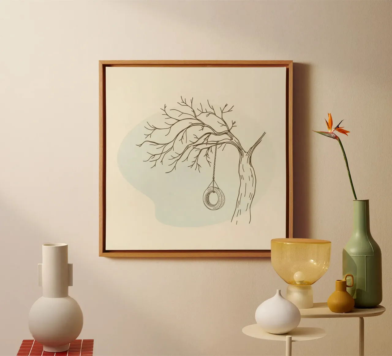 Tree with tire swing hanging from bare branches canvas by DesignDoodle