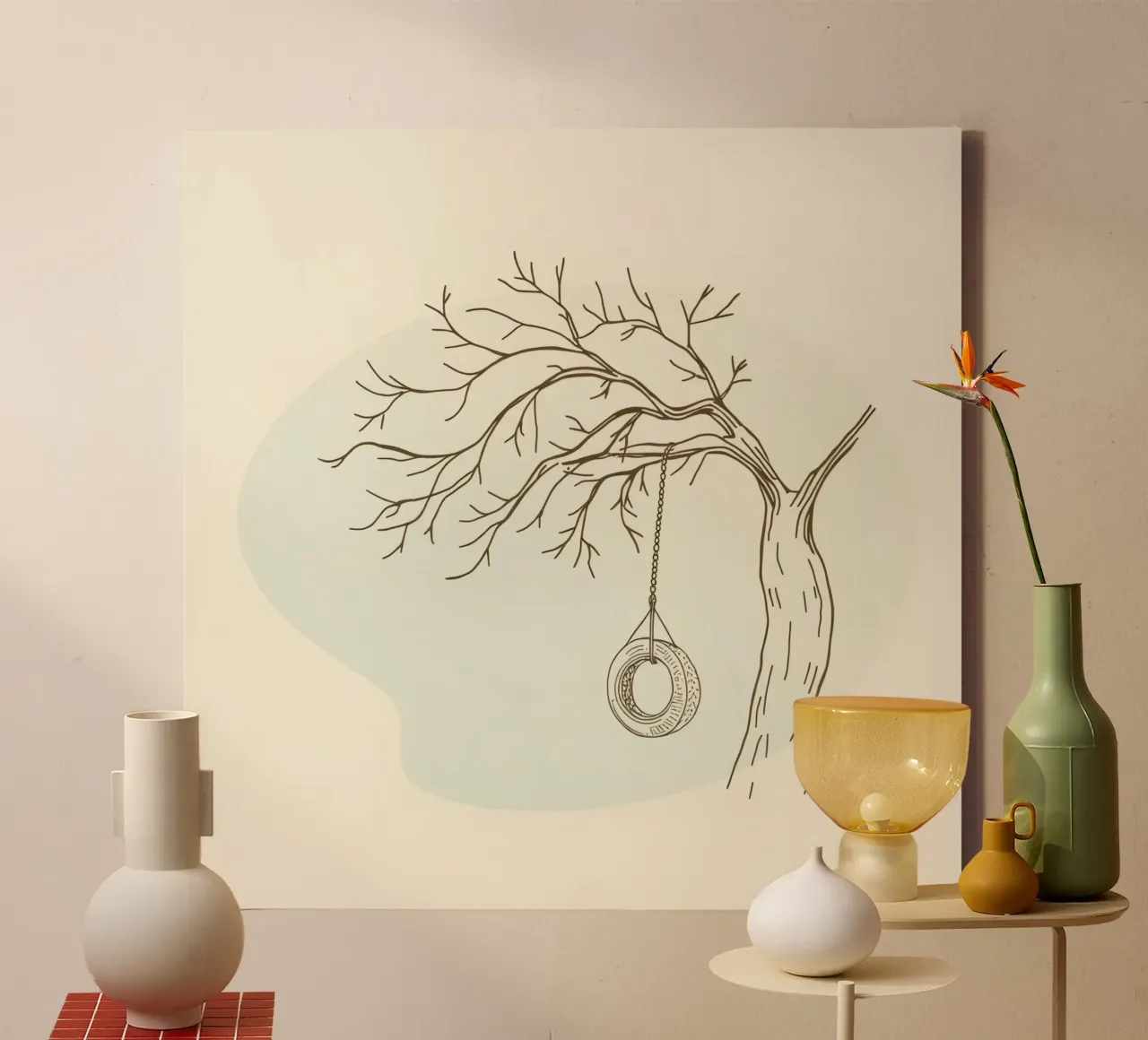 Tree with tire swing hanging from bare branches canvas by DesignDoodle