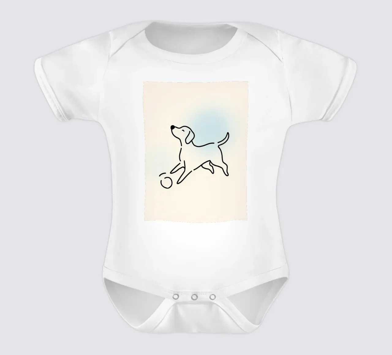 Chien jouant avec une balle dans un style minimaliste body bébé de DesignDoodle