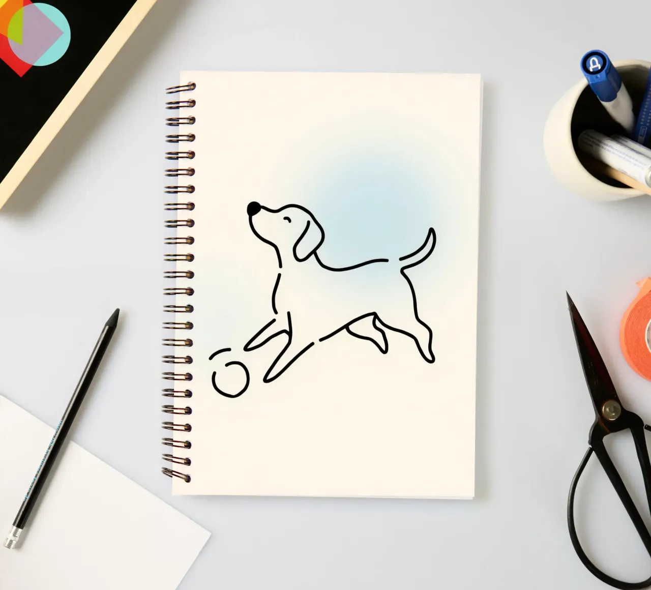 Chien jouant avec une balle dans un style minimaliste carnet à spirale de DesignDoodle