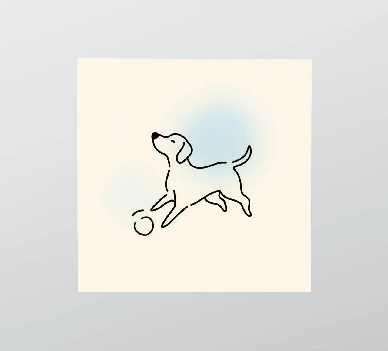 Chien jouant avec une balle dans un style minimaliste autocollant de DesignDoodle