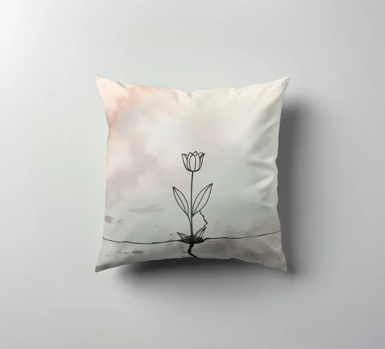 Cracked pavement featuring a delicate flower decorative cushion by DesignDoodle