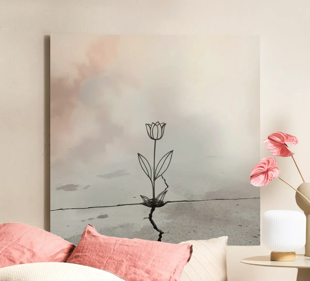 Pavimento crepato con un fiore delicato tela con Cornice a cassetta da DesignDoodle