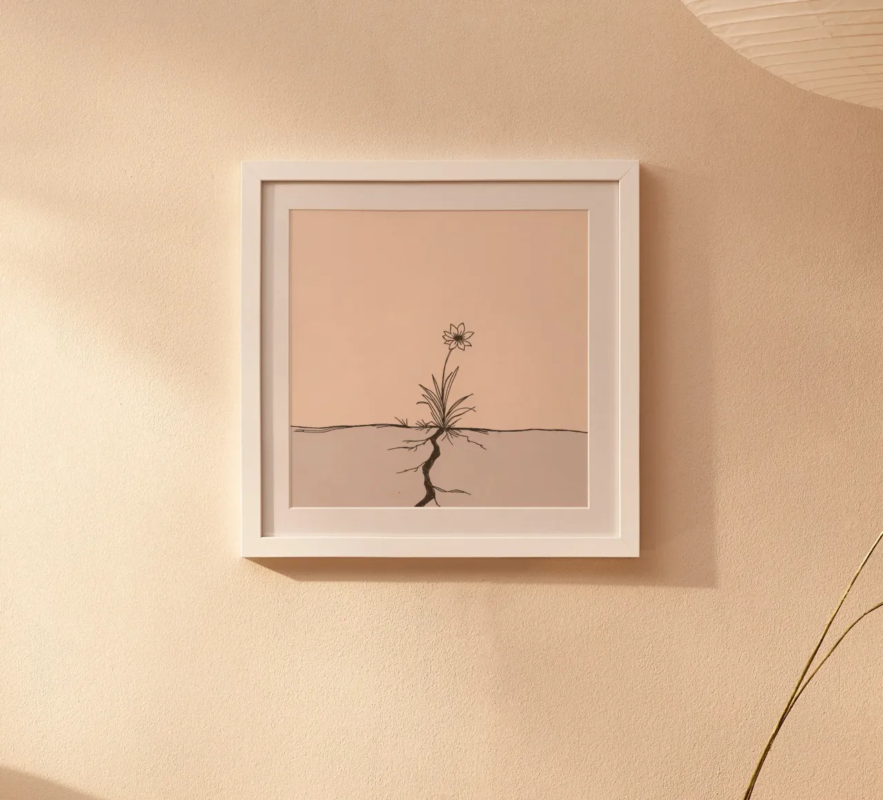 Bloem groeit door gebarsten aarde in een verlaten landschap poster van DesignDoodle