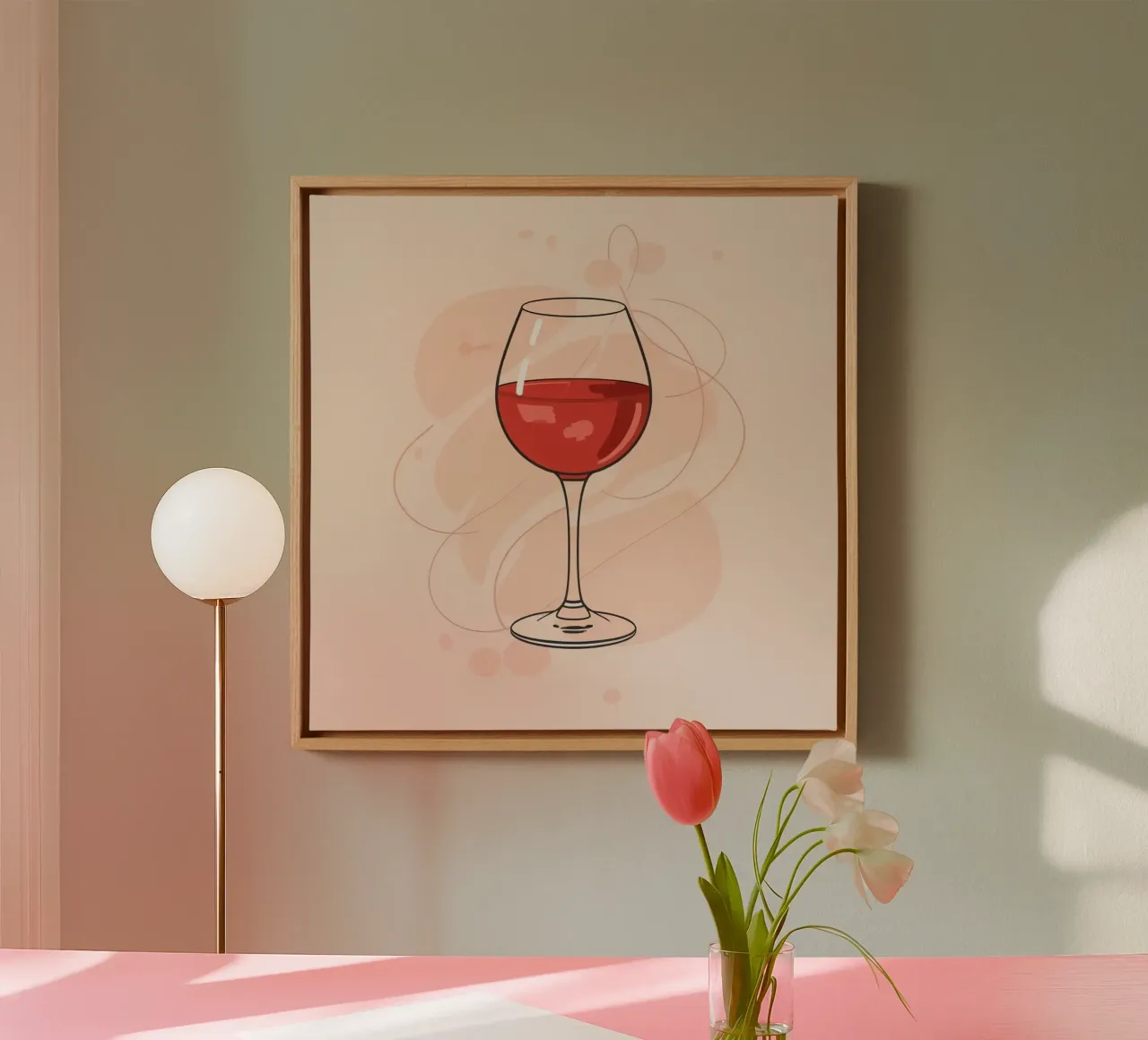 Elegant glass of red wine against a simple background canvas by DesignDoodle