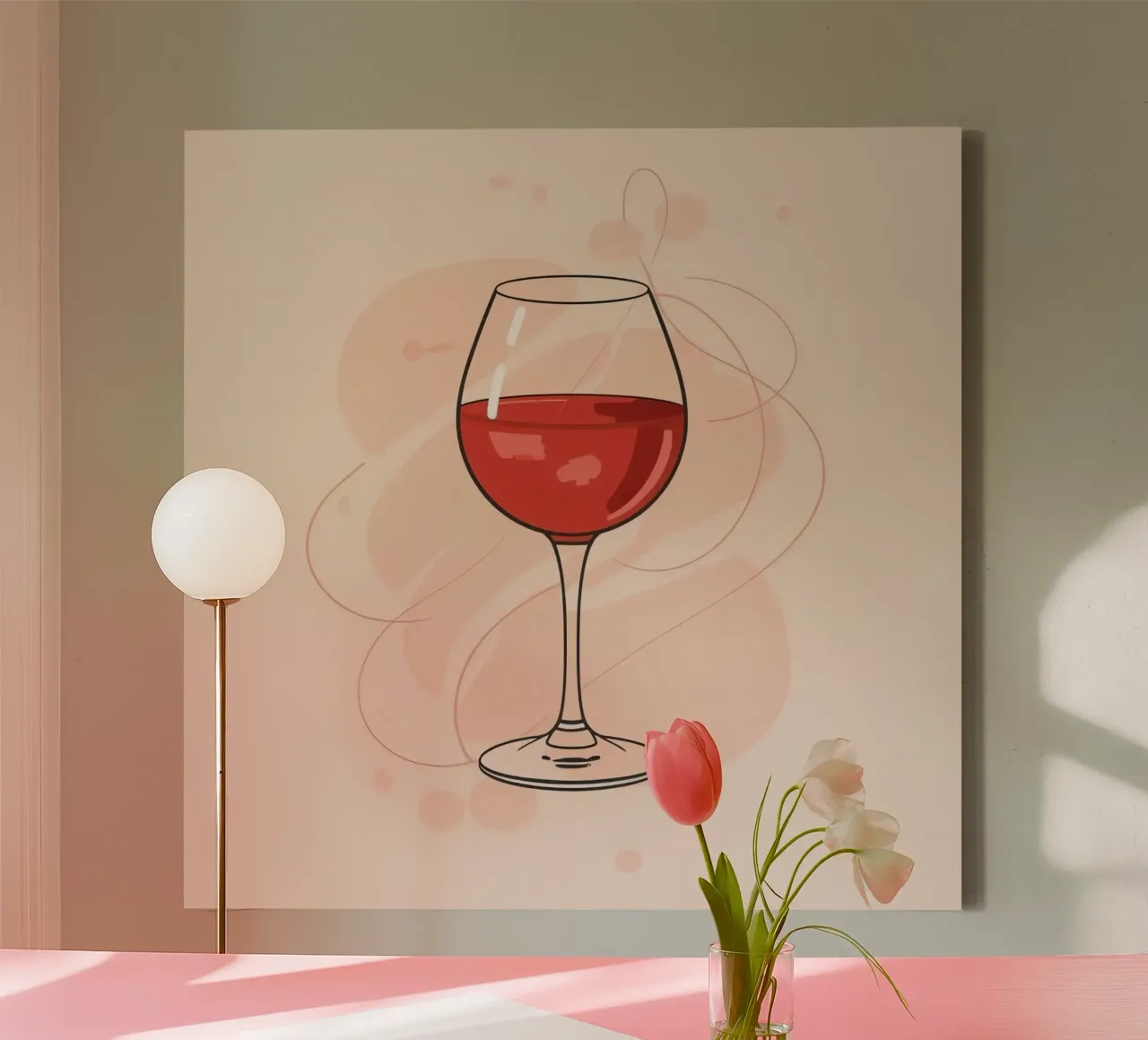 Elegant glass of red wine against a simple background canvas by DesignDoodle