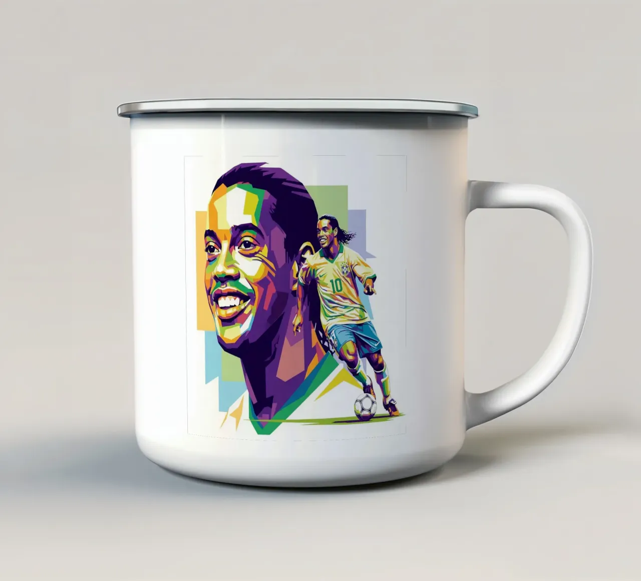 Ronaldinho with the iconic smile tazza in smalto da Hantamrata