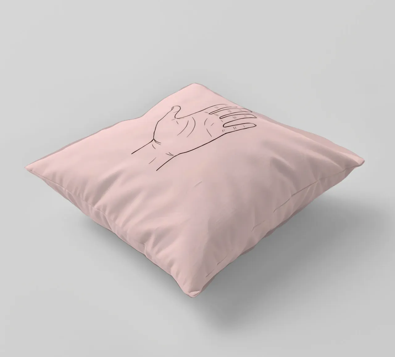 Illustrazione di un gesto della mano su uno sfondo rosa tenue cuscino da DesignDoodle