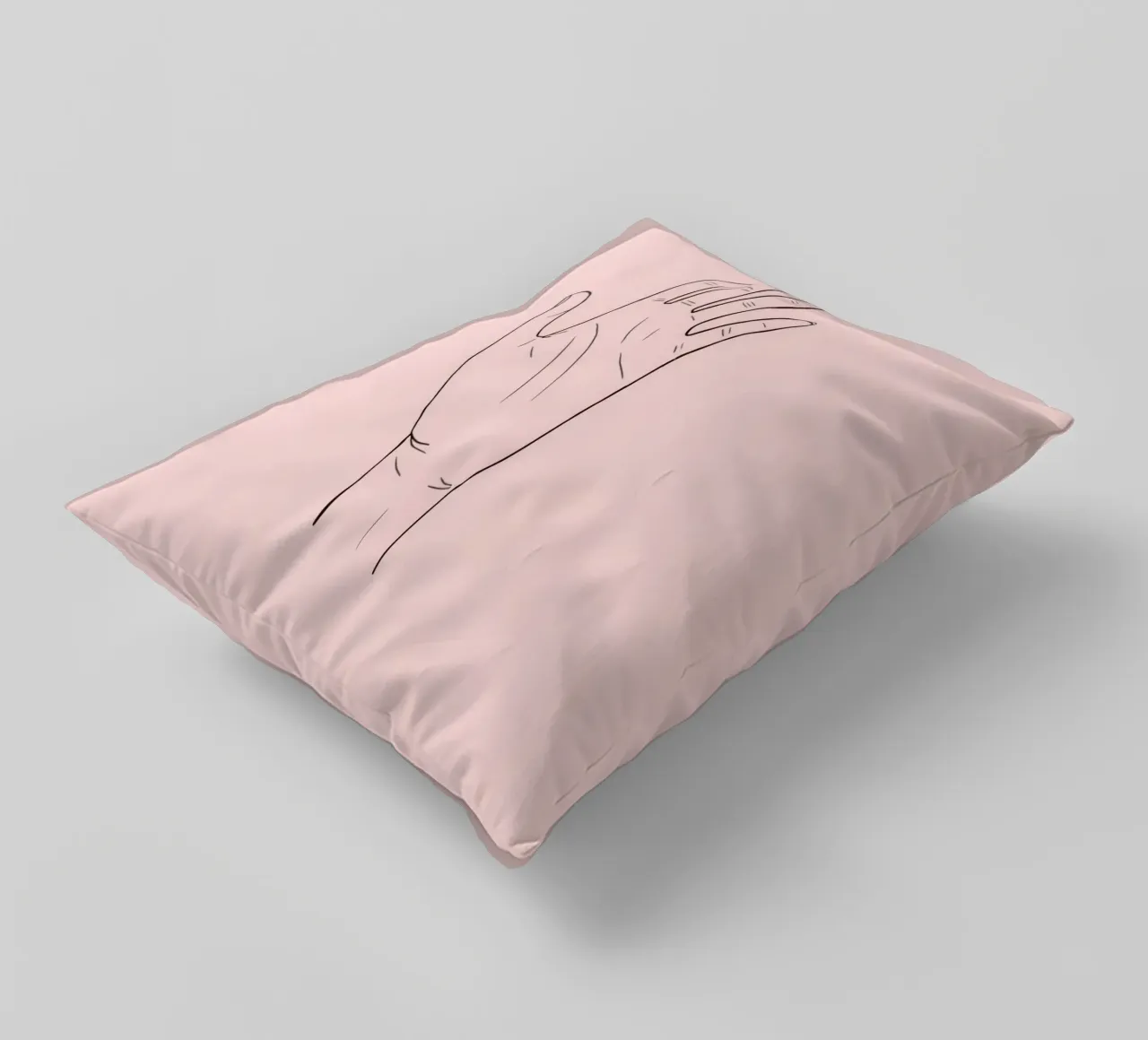 Illustrazione di un gesto della mano su uno sfondo rosa tenue cuscino da DesignDoodle