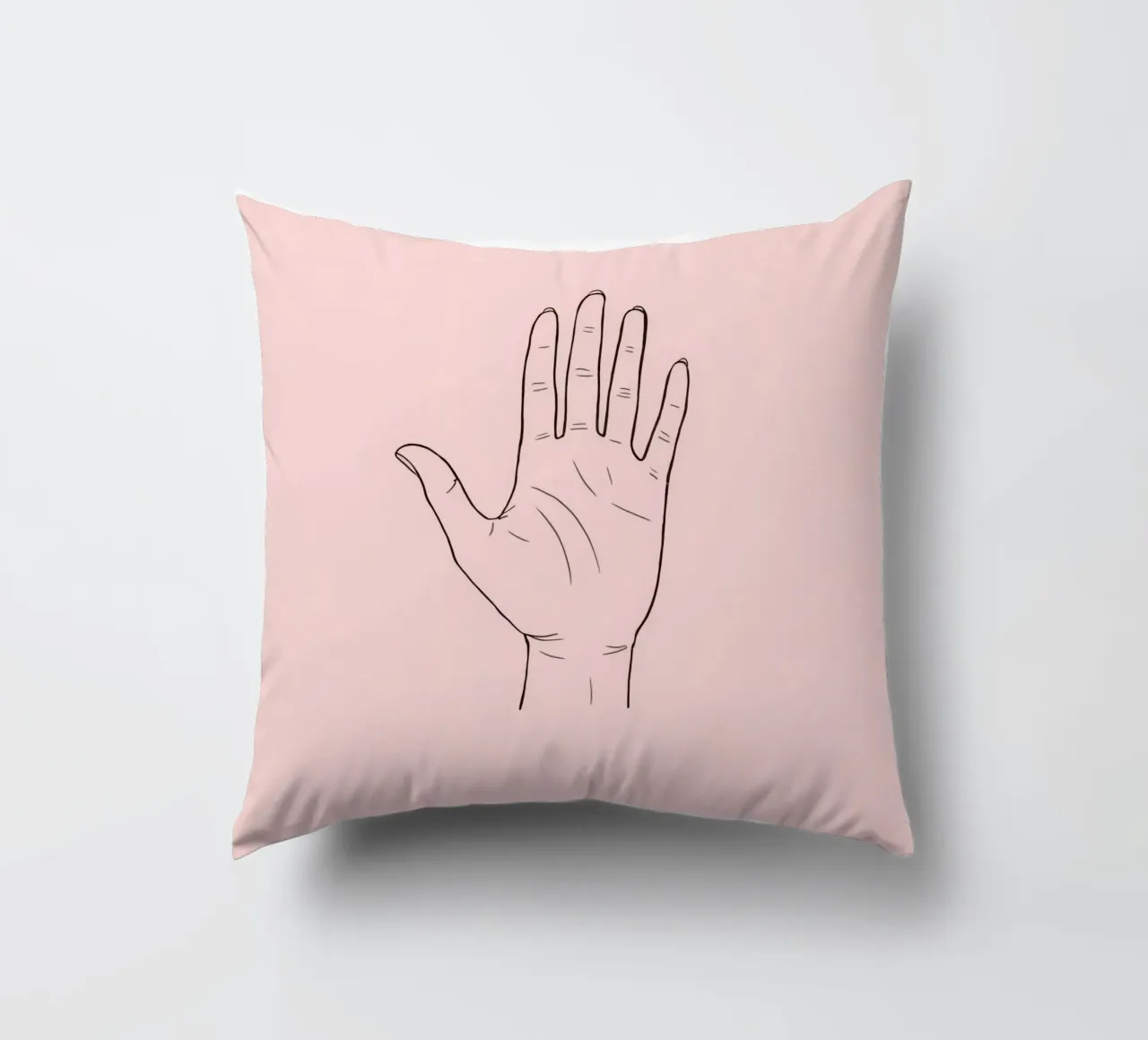 Illustrazione di un gesto della mano su uno sfondo rosa tenue cuscino da DesignDoodle