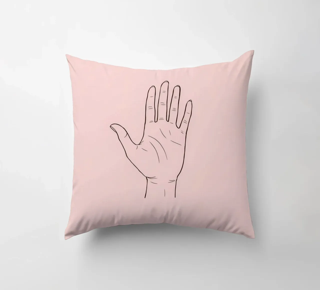 Illustrazione di un gesto della mano su uno sfondo rosa tenue cuscino da DesignDoodle