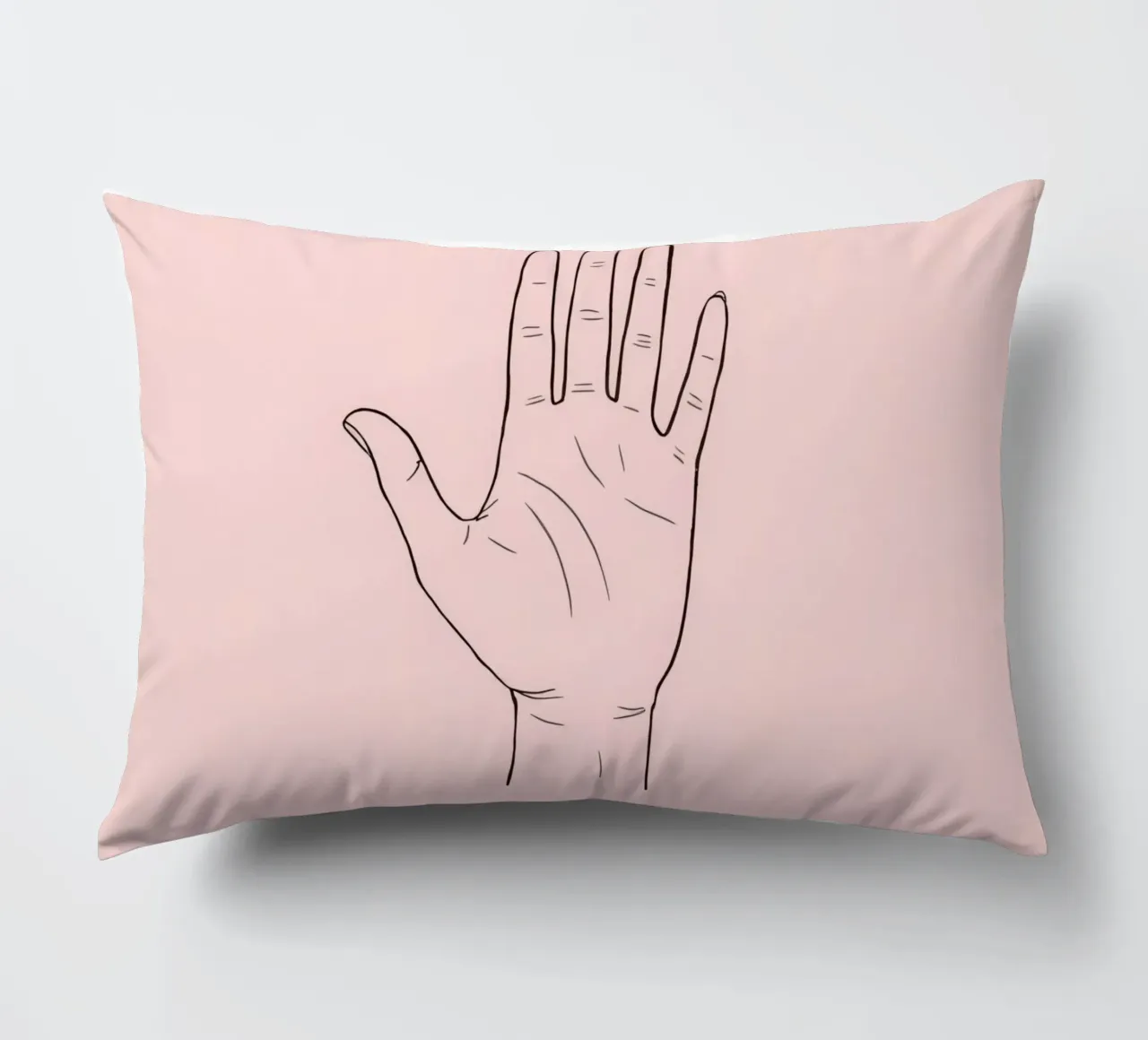 Illustrazione di un gesto della mano su uno sfondo rosa tenue cuscino da DesignDoodle