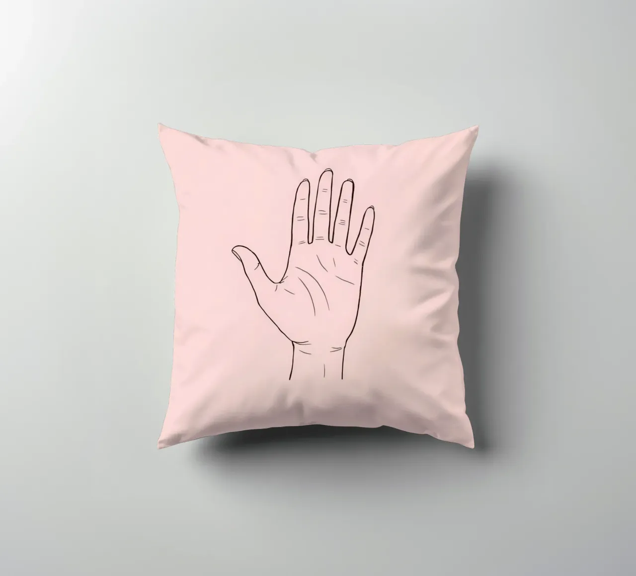 Illustrazione di un gesto della mano su uno sfondo rosa tenue cuscino da DesignDoodle