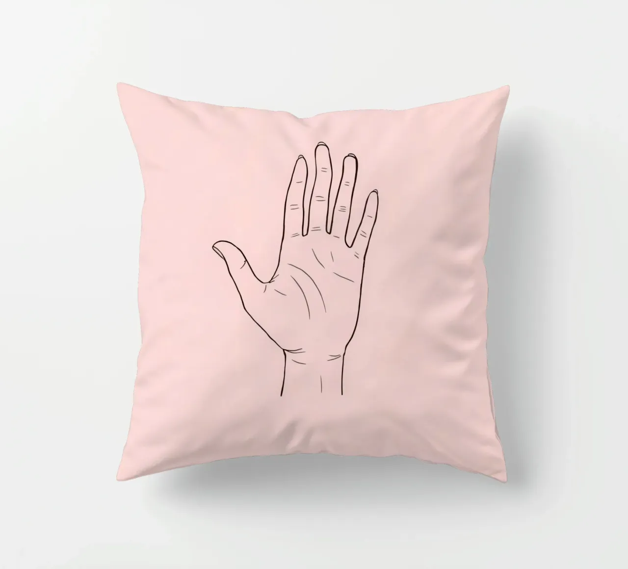 Illustrazione di un gesto della mano su uno sfondo rosa tenue cuscino da DesignDoodle