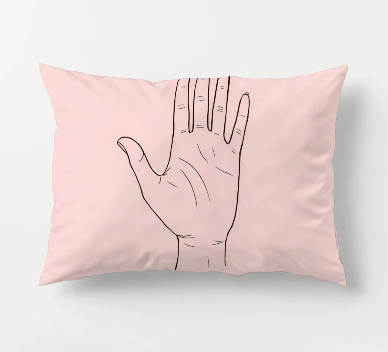 Illustrazione di un gesto della mano su uno sfondo rosa tenue cuscino da DesignDoodle