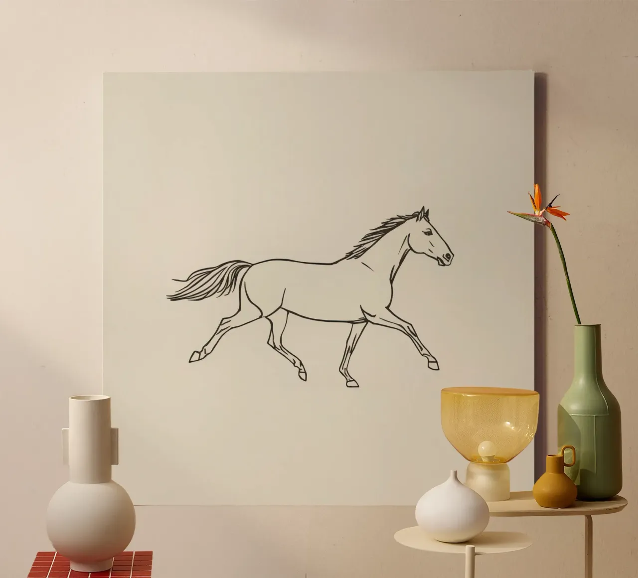 Fast Horse trotting gracefully on a plain background canvas with Floater frame by DesignDoodle