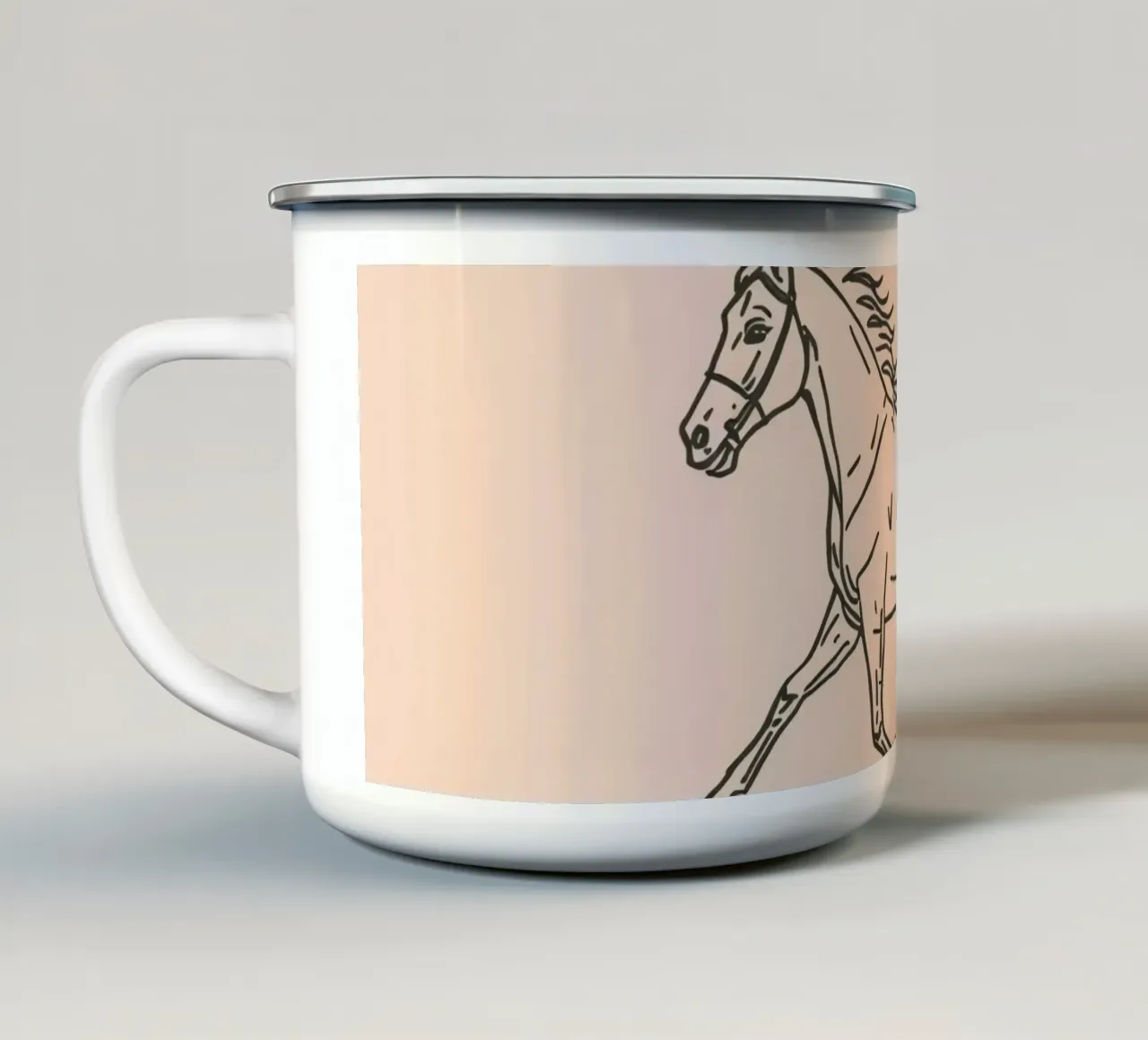 Cavallo che trotta con grazia su uno sfondo pastello tazza in smalto da DesignDoodle