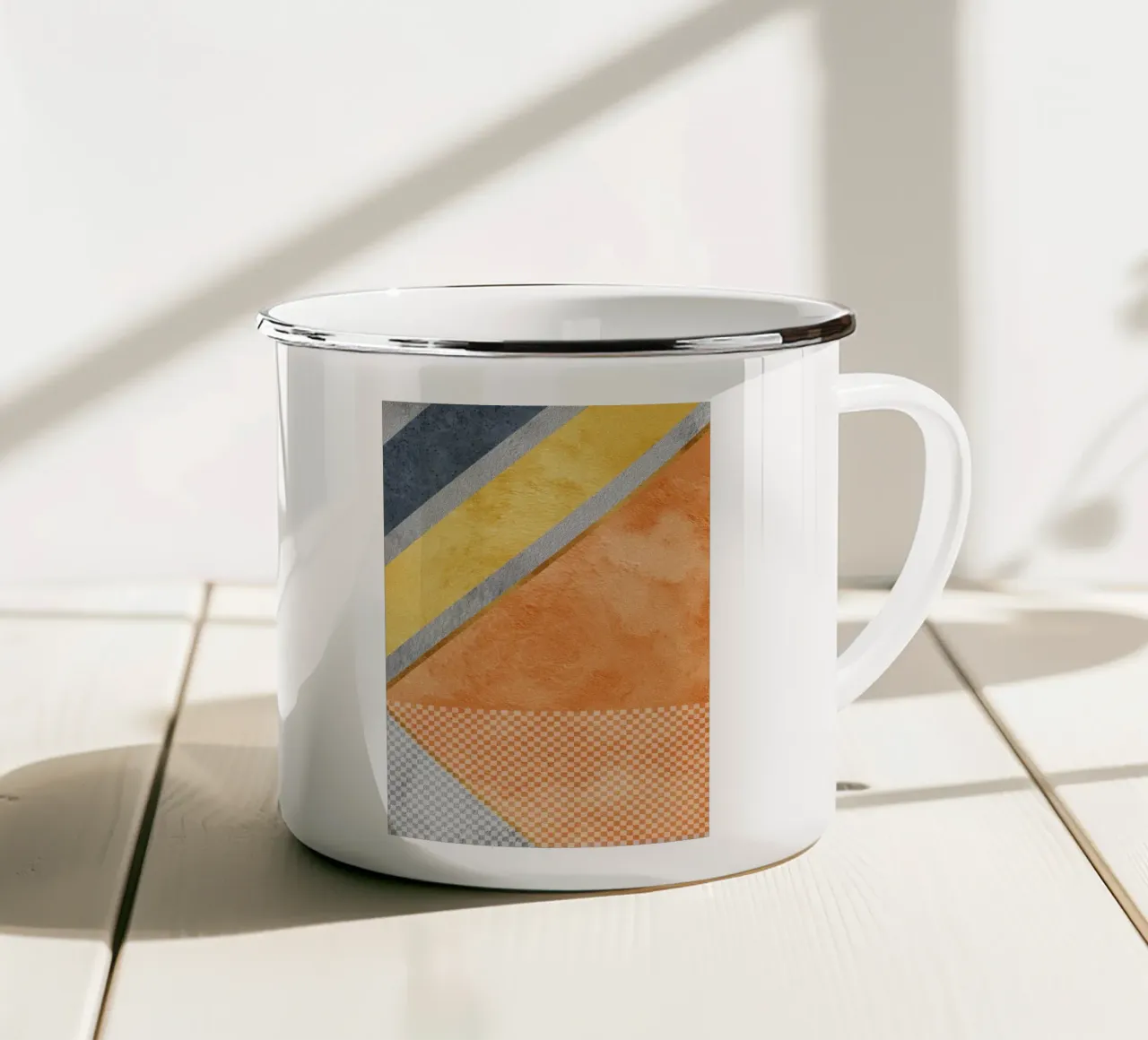 abstract art geometric orange color tazza in smalto da vintageshop