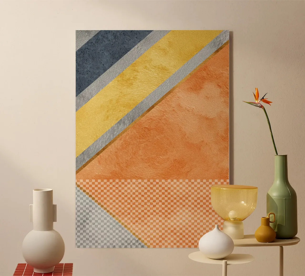 abstract art geometric orange color plexiglass da vintageshop