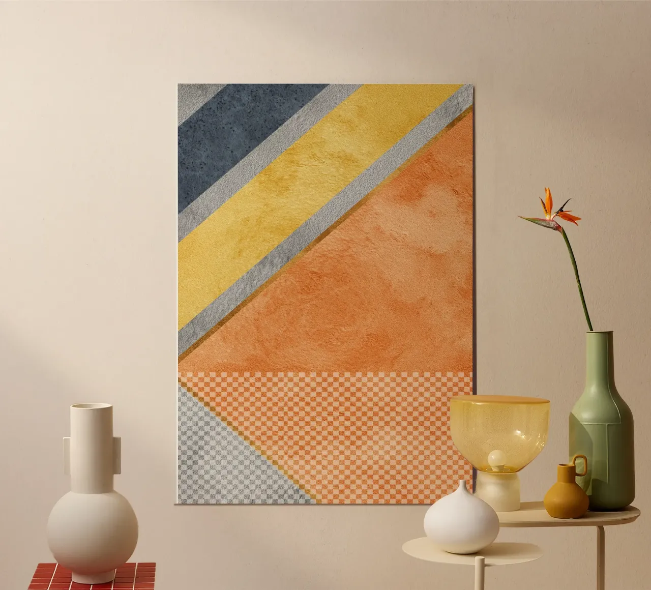 abstract art geometric orange color alluminio dibond da vintageshop