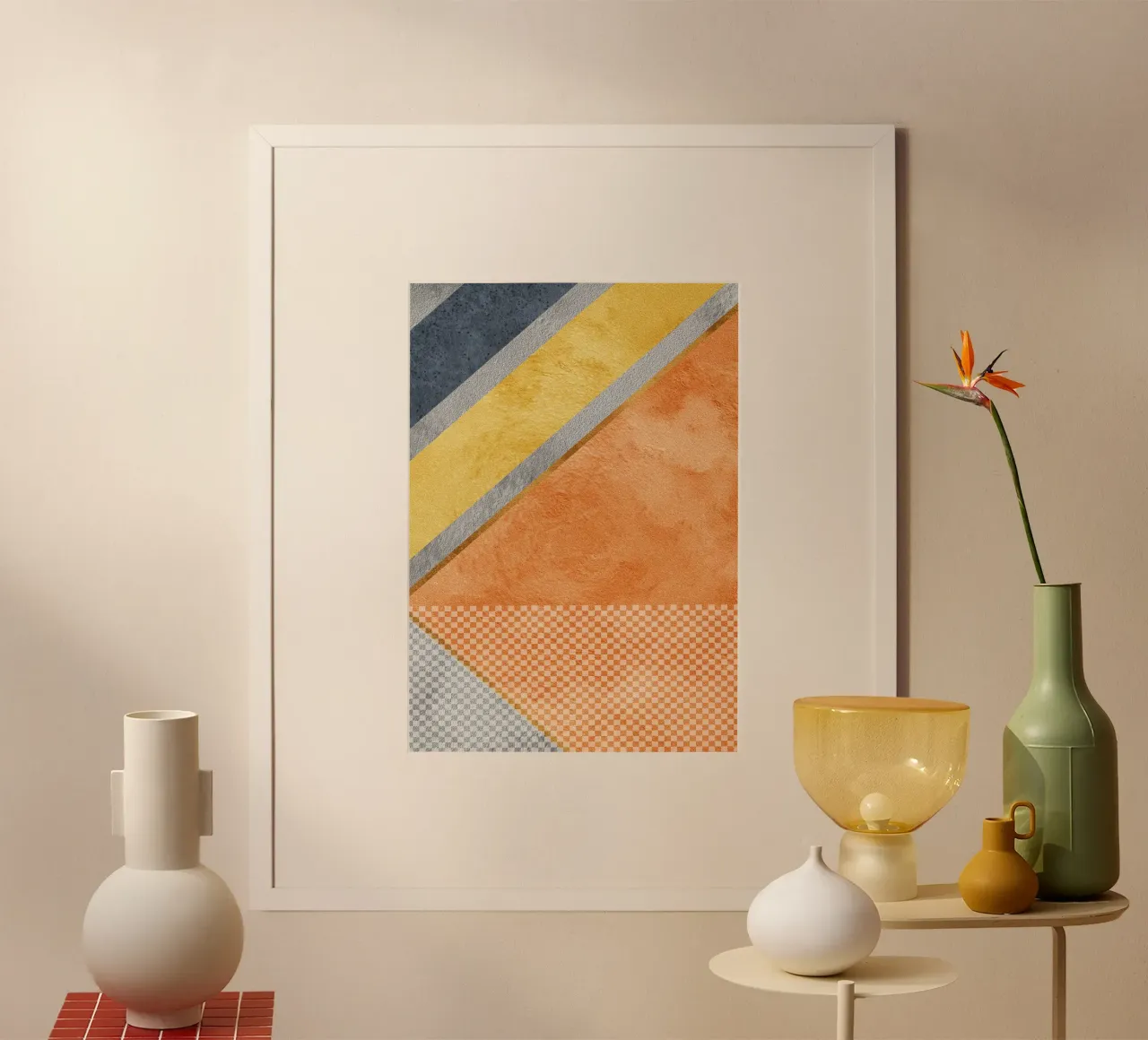 abstract art geometric orange color carta hahnemühle da vintageshop