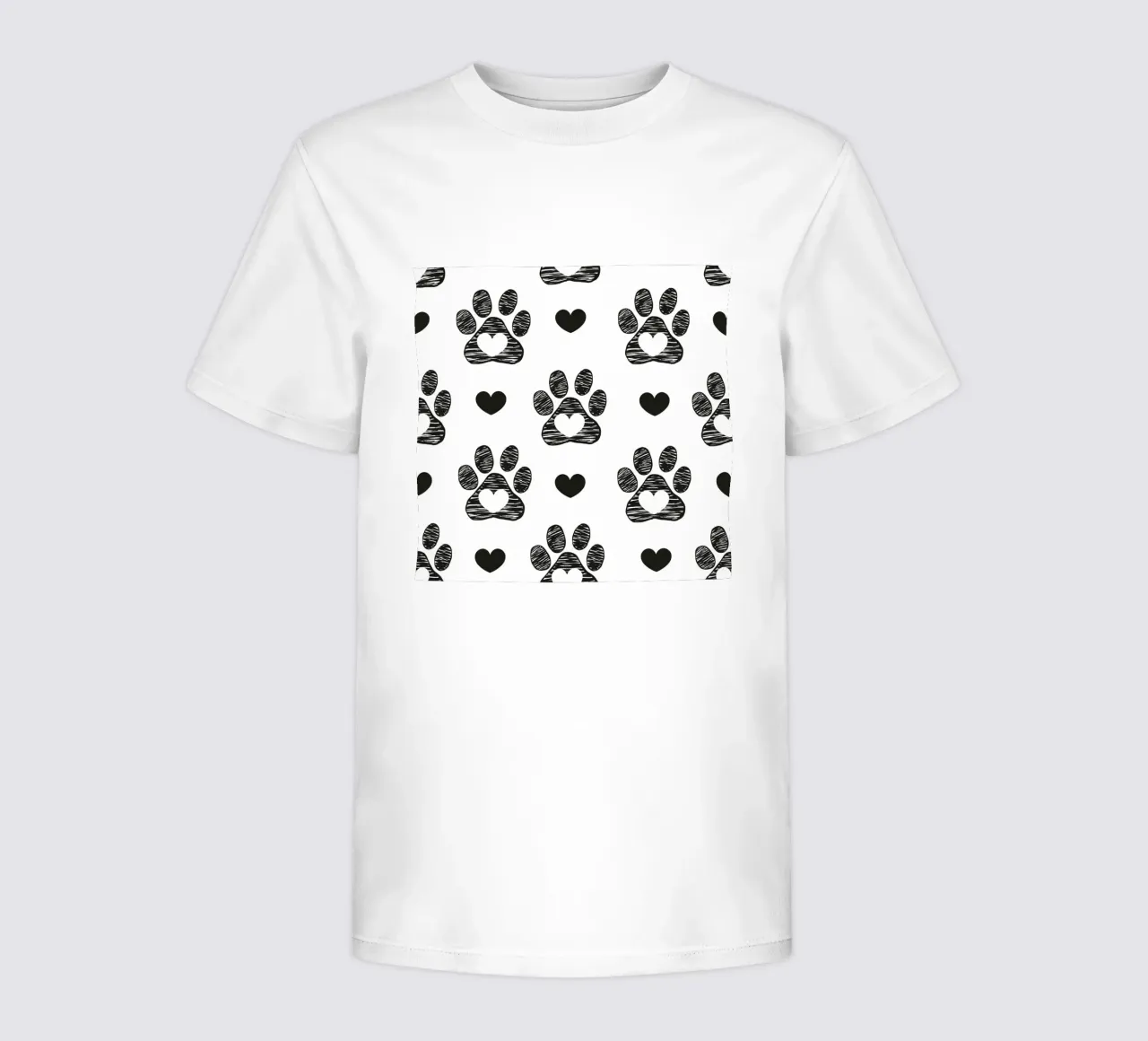 Black and white paw prints with hearts kids t-shirt by gulsengunel