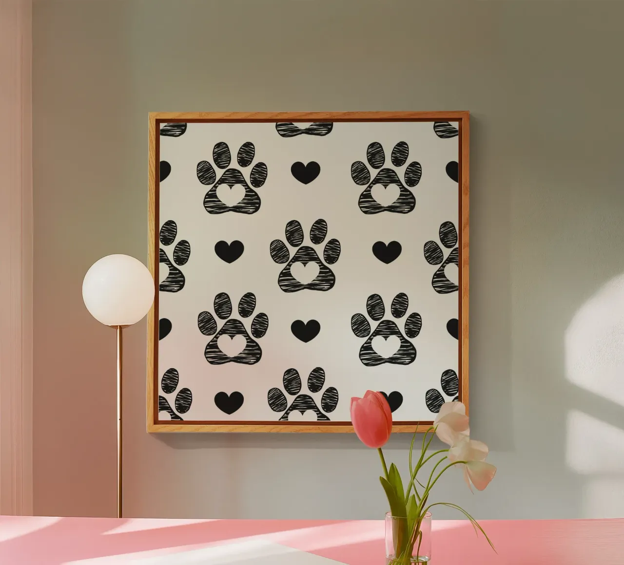 Impronte di zampe bianche e nere con cuori plexiglass da gulsengunel