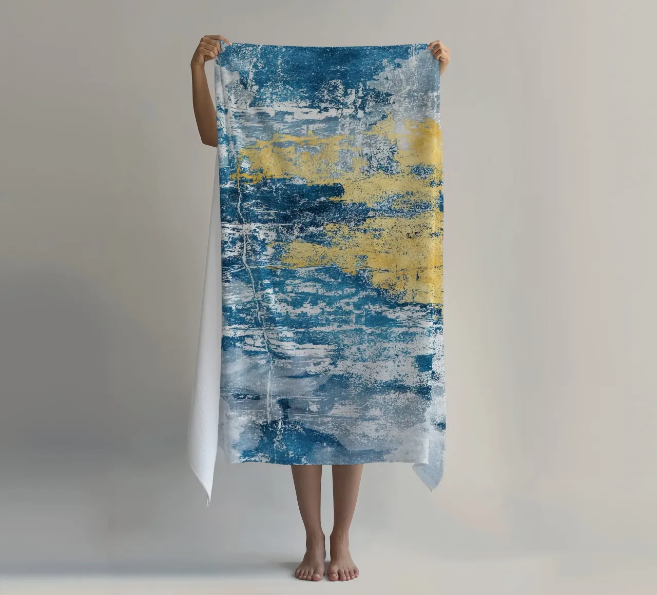 abstract art concrete texture blue and yellow telo mare da vintageshop