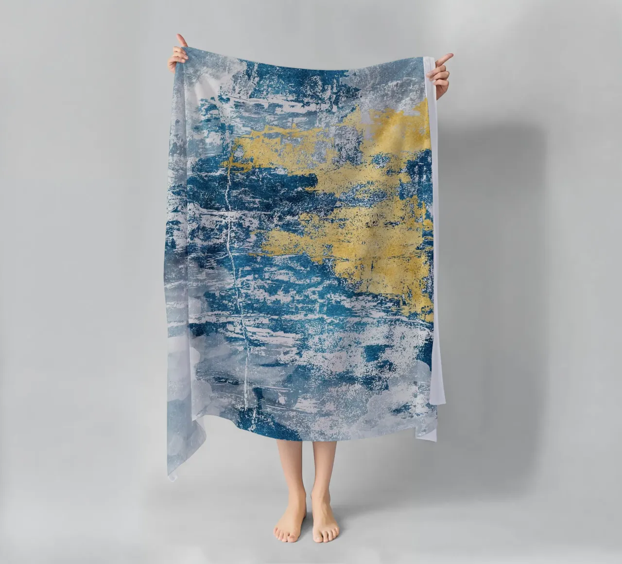 abstract art concrete texture blue and yellow telo mare da vintageshop