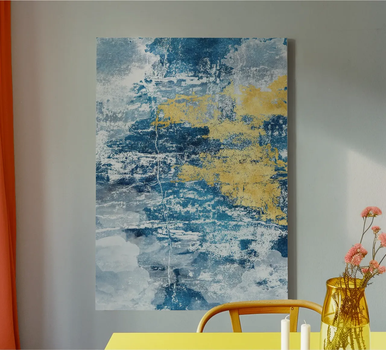 abstract art concrete texture blue and yellow tela da vintageshop