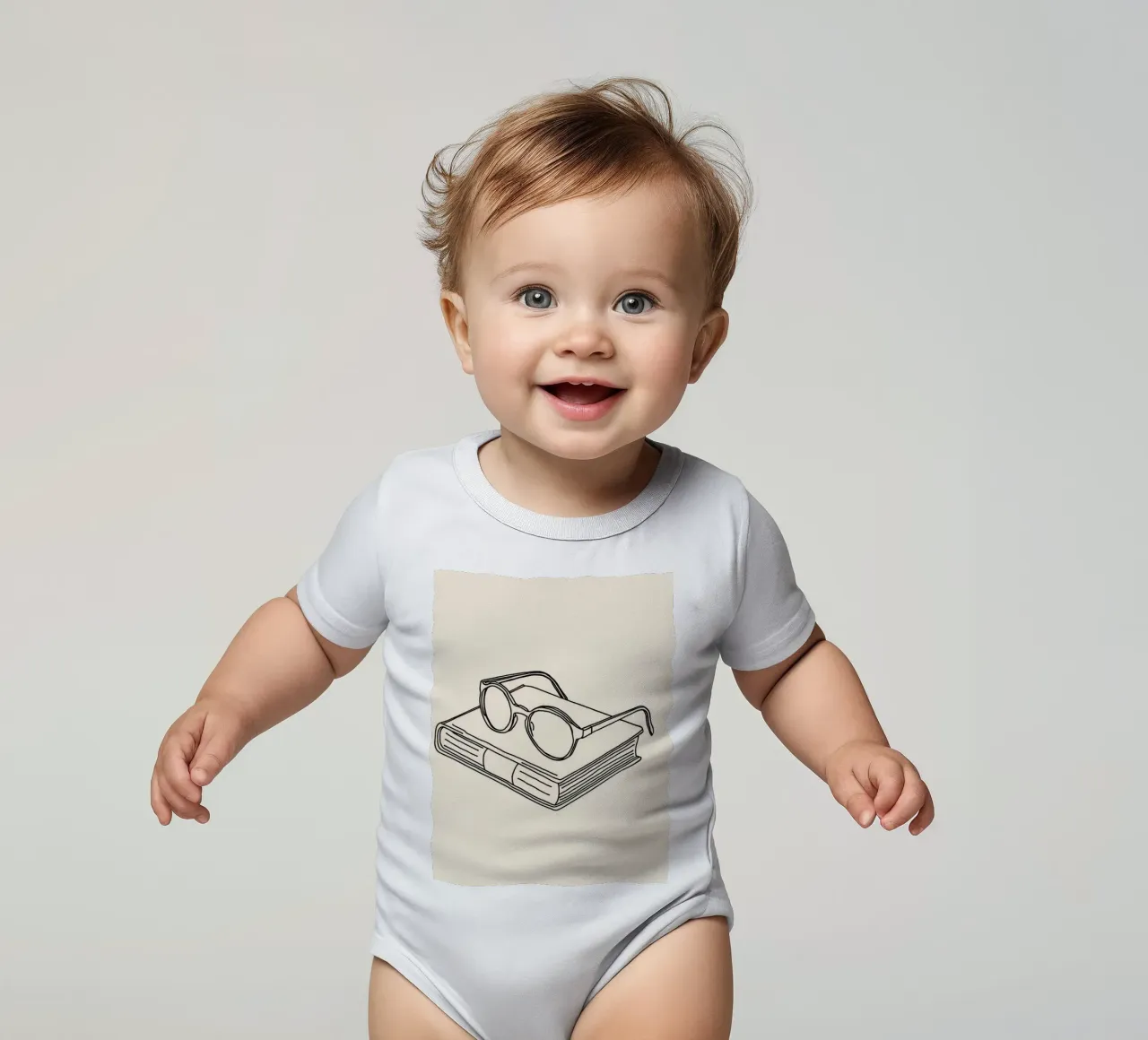 Glasses on a closed book symbolizing knowledge and reading short-sleeve baby romper by DesignDoodle