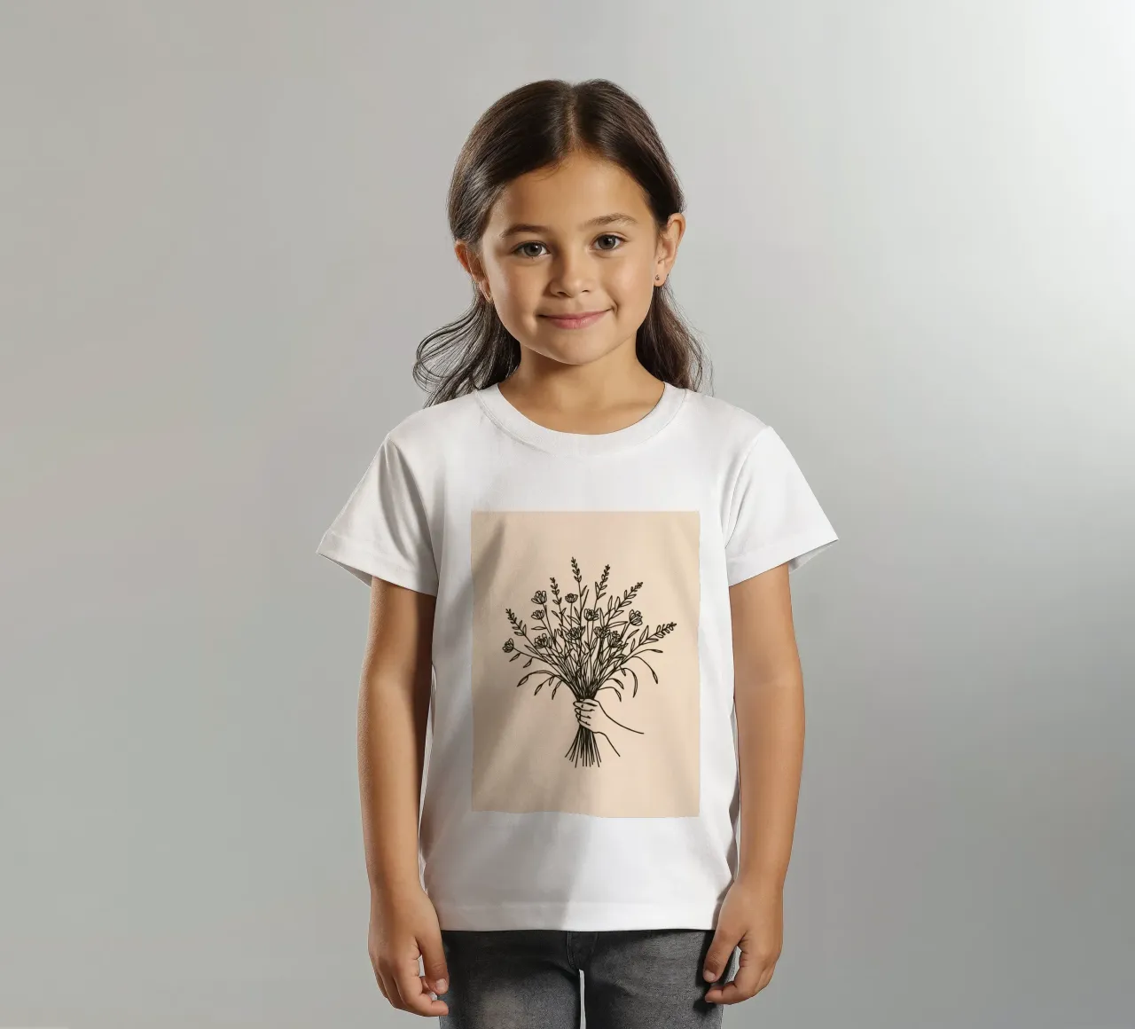 Mano che tiene un mazzo di fiori di campo, composizione elegante t-shirt bambini da DesignDoodle