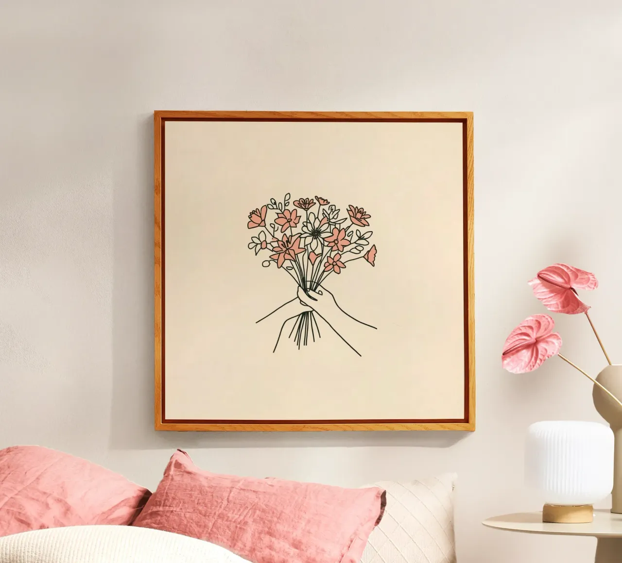 Manos que sostienen un ramo de flores metacrilato de DesignDoodle