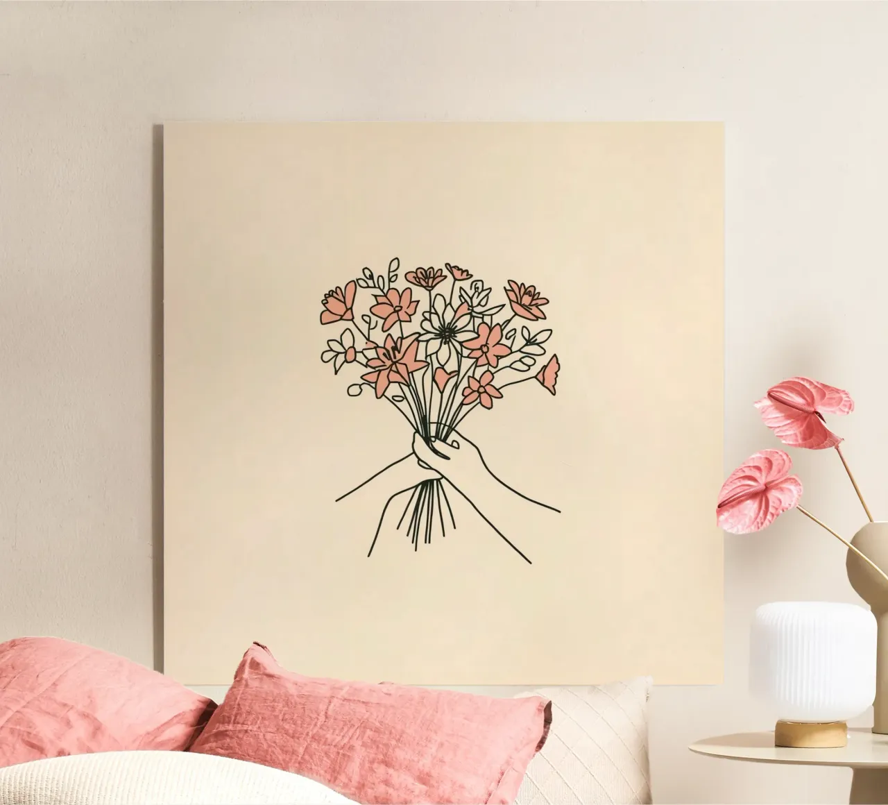 Manos que sostienen un ramo de flores metacrilato de DesignDoodle
