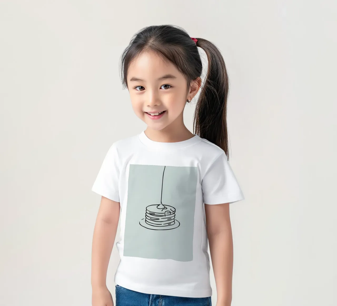 Gestapelde pannenkoeken met druipende stroop op een groene achtergrond kinder t-shirt van DesignDoodle