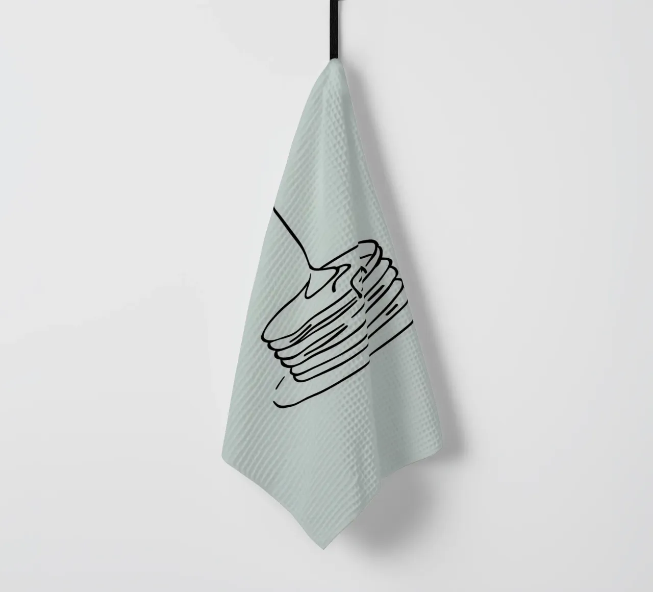 Stacked pancakes with syrup dripping on a green background tea towel by DesignDoodle