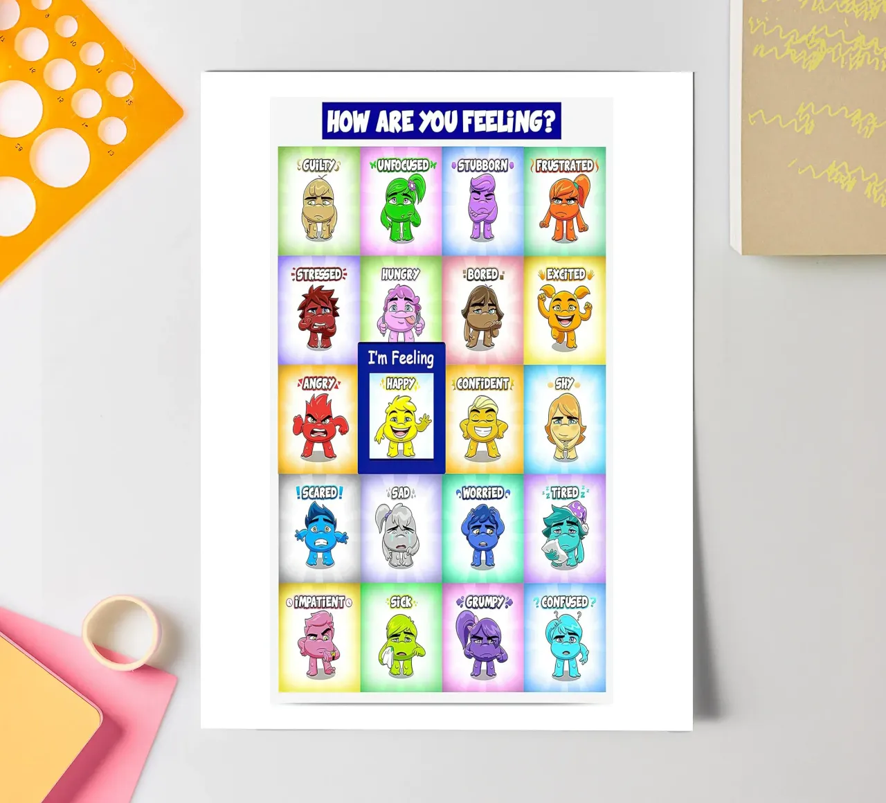Grafico dei sentimenti a calamita per bambini foglio adesivo da Monikaprint