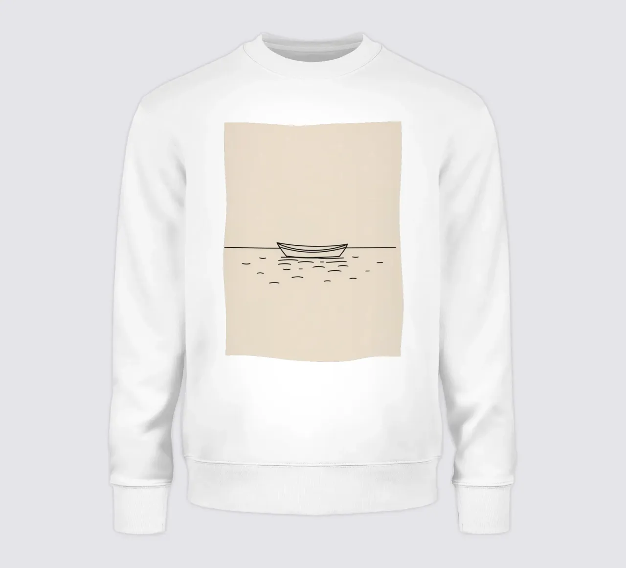 Una semplice barca che galleggia tranquillamente su acque calme all'alba felpa da DesignDoodle