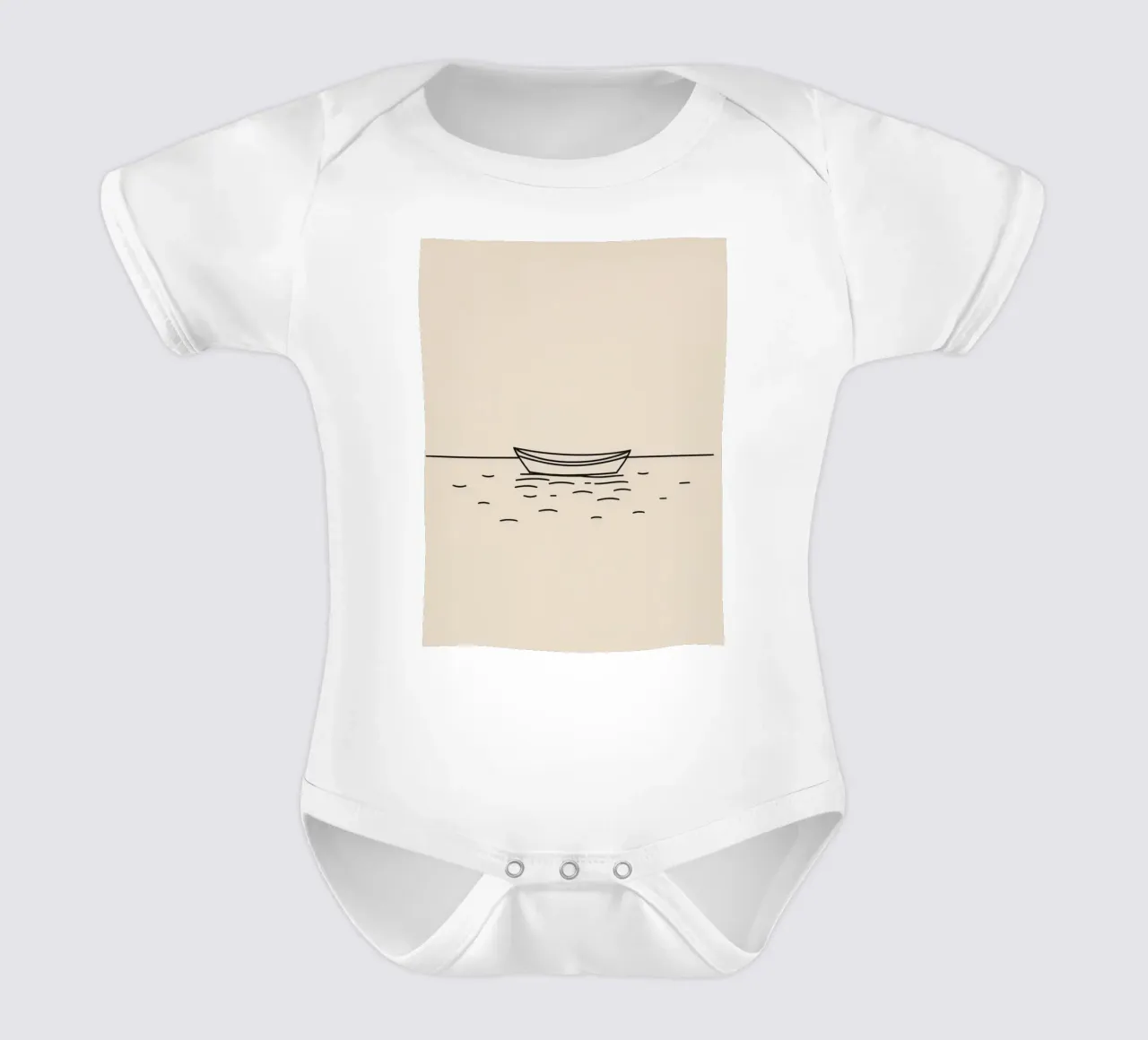 Simple boat floating quietly on calm waters at dawn short-sleeve baby romper by DesignDoodle
