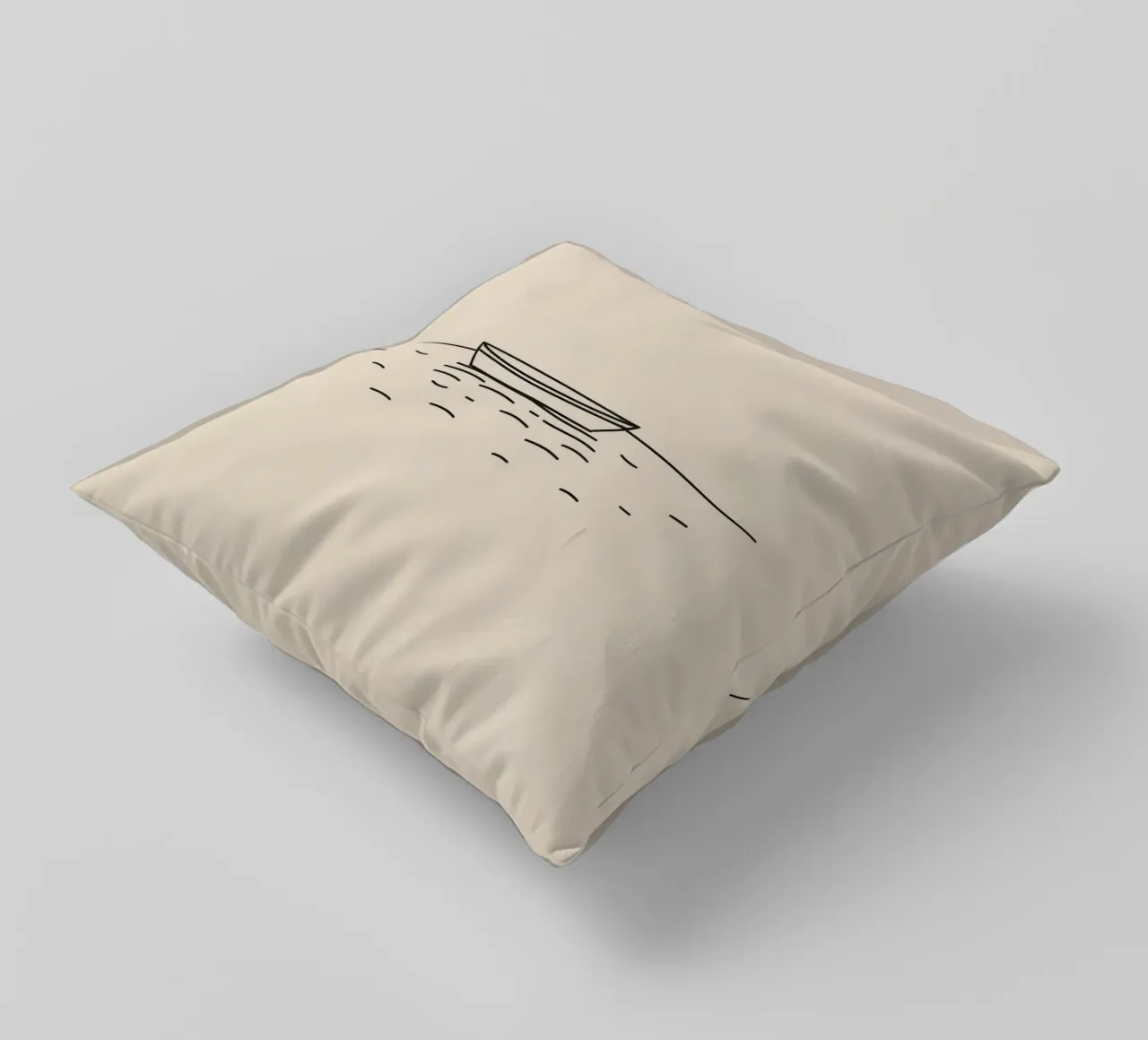 Una semplice barca che galleggia tranquillamente su acque calme all'alba cuscino da DesignDoodle
