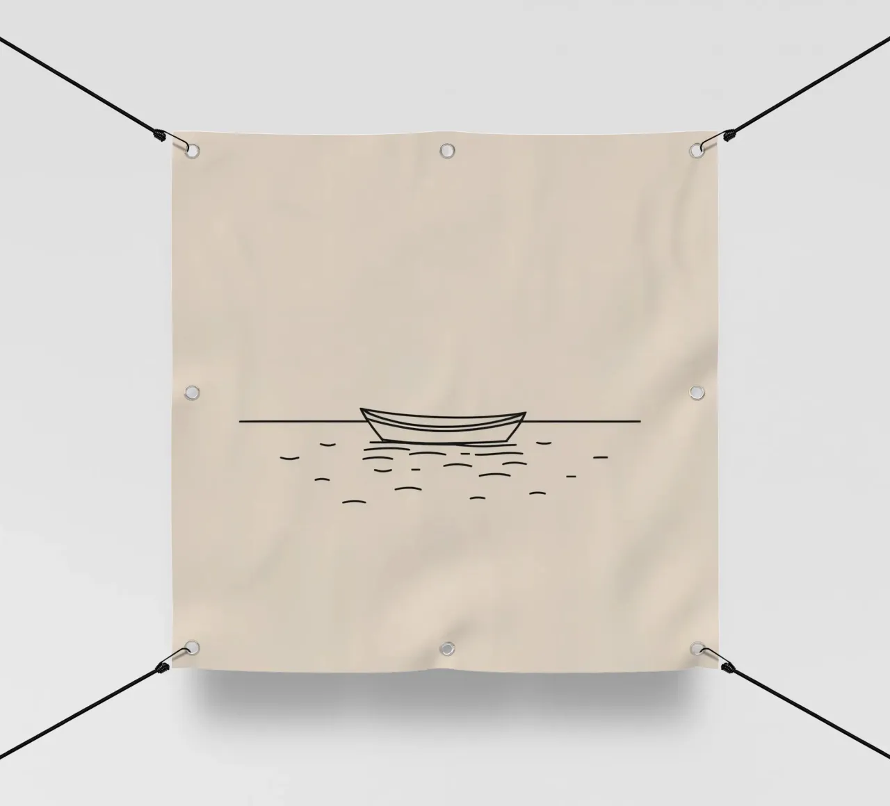 Una semplice barca che galleggia tranquillamente su acque calme all'alba telo in pvc da DesignDoodle