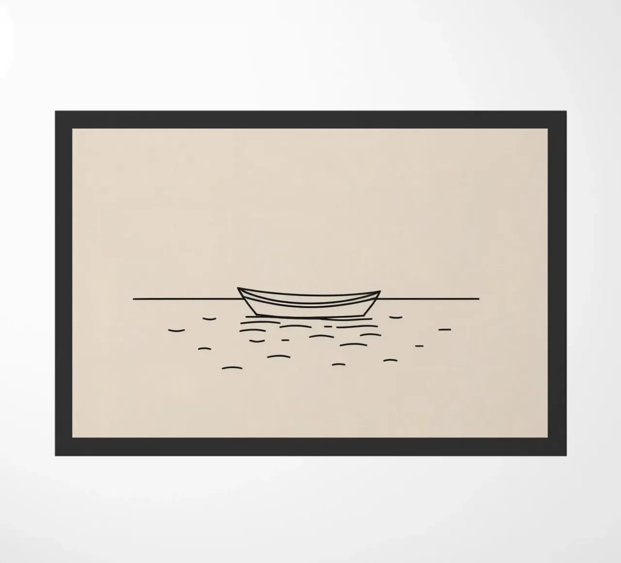Simple boat floating quietly on calm waters at dawn doormat by DesignDoodle
